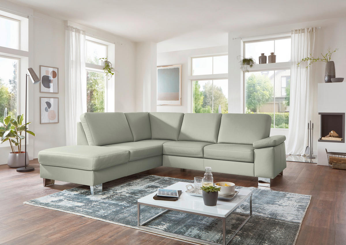 ECKSOFA  in Echtleder Silberfarben  235/248 cm  - Silberfarben/Alufarben, Design, Leder/Metall (235/248cm) - Beldomo Premium