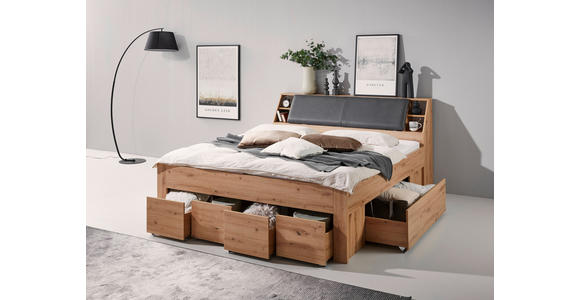STAURAUMBETT 180/200 cm in Eiche Artisan - Eiche Artisan/Grau, KONVENTIONELL, Holzwerkstoff/Textil (180/200cm) - Carryhome