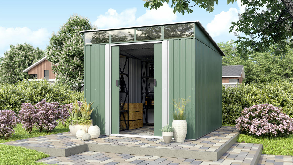 GERÄTEHAUS 238/203/278 cm  - Weiß/Grün, Basics, Metall (238/203/278cm)