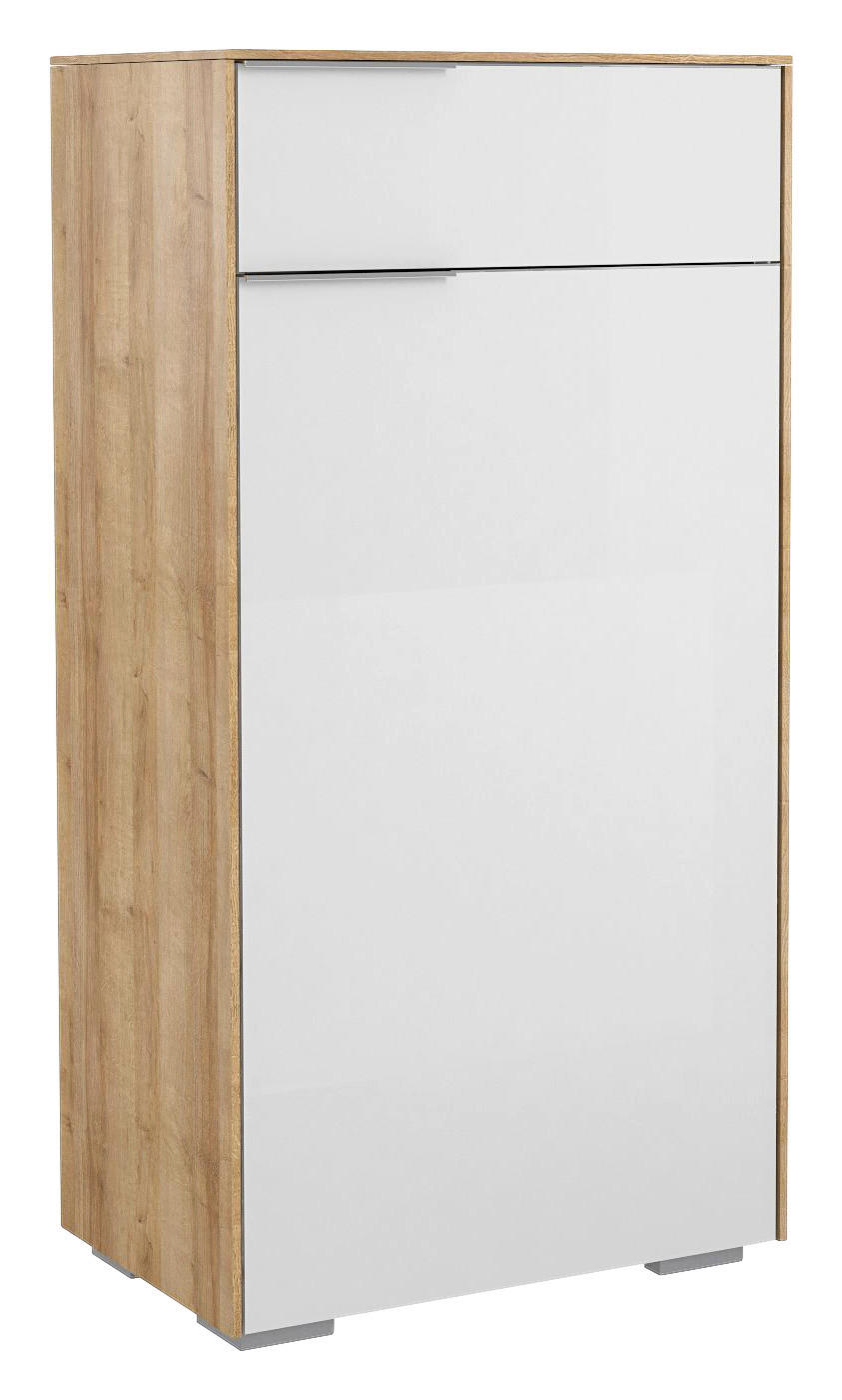 SCHUHSCHRANK Weiß, Eichefarben  - Chromfarben/Eichefarben, Design, Glas/Holzwerkstoff (55,8/110,2/37,3cm) - Voleo