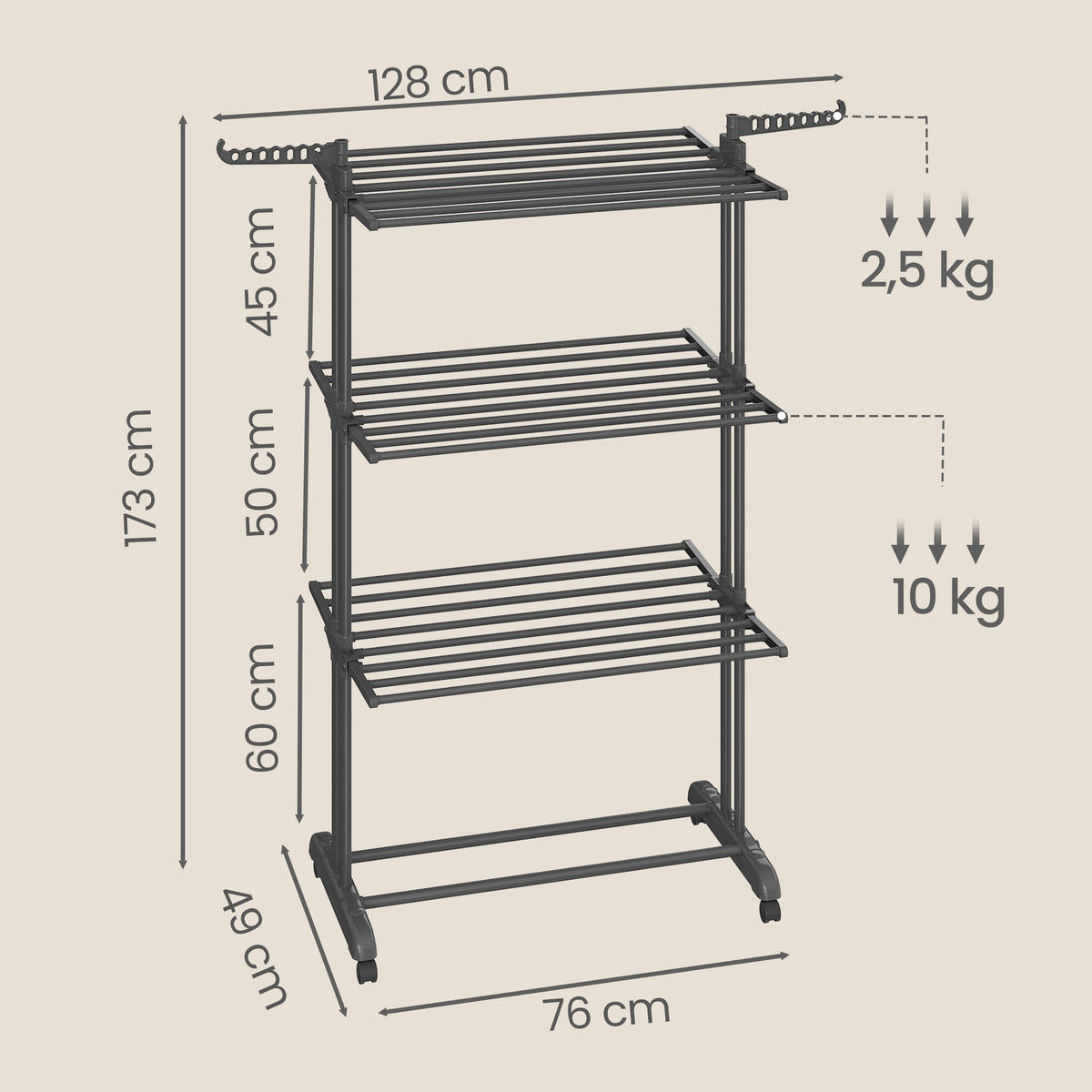 KLEIDERSTÄNDER in Schwarz 128/173/49 cm   - Schwarz, Trend, Kunststoff/Metall (128/173/49cm) - Boxxx