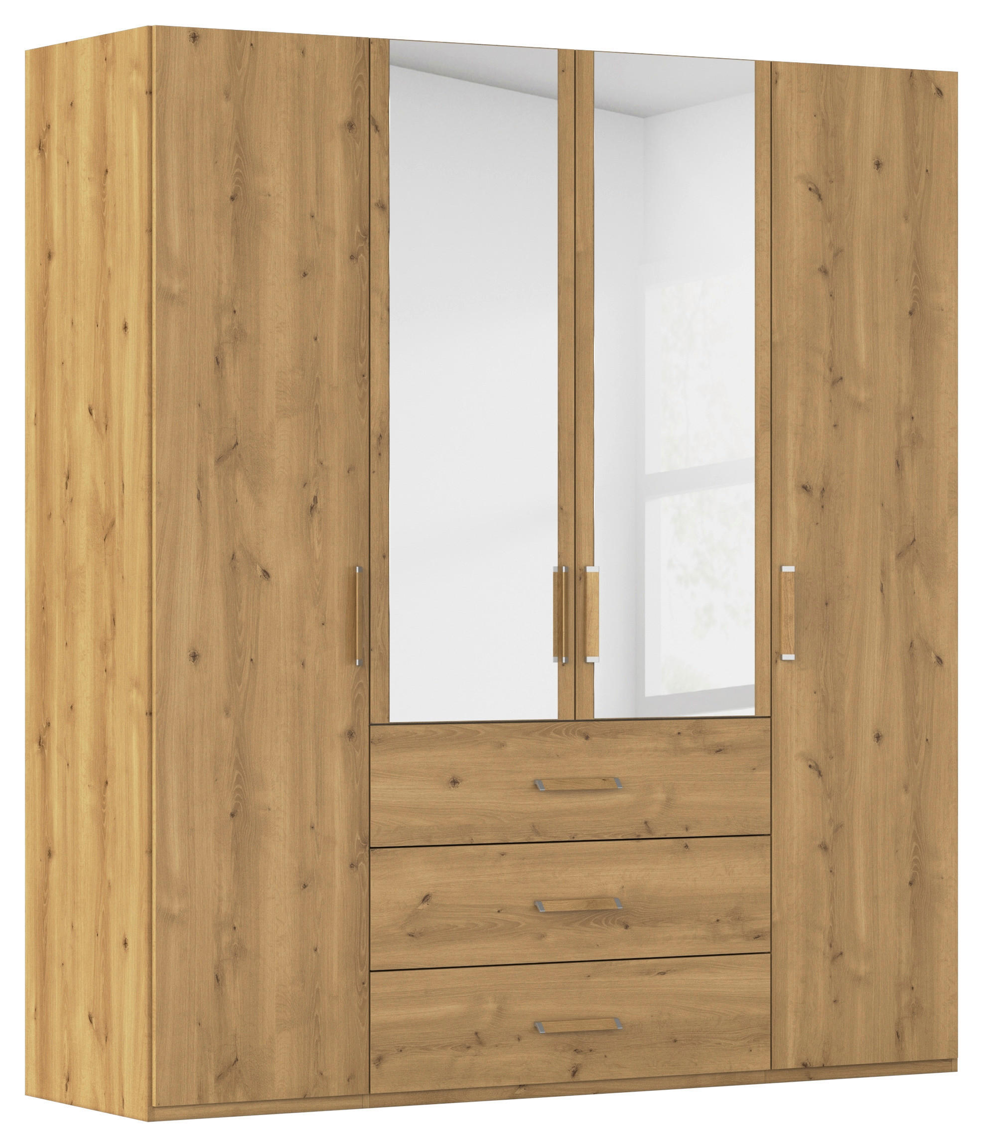 DREHTÜRENSCHRANK 201/223/60 cm,  in Eichefarben, 4 Tür(en)  - Eichefarben, Design, Glas/Holzwerkstoff (201/223/60cm) - Novel