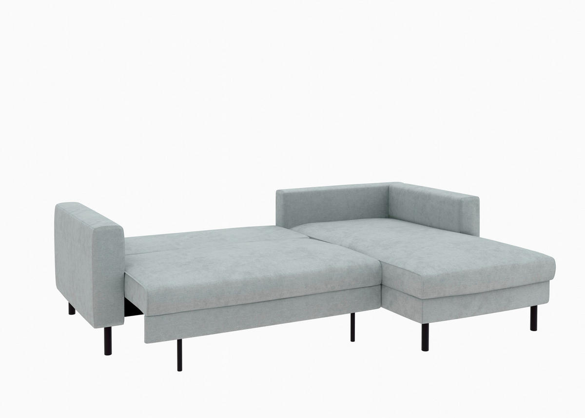 ECKSCHLAFSOFA  mit Rücken echt, Armteil links, Armteil rechts Cord Grau  - Schwarz/Grau, MODERN, Textil/Metall (232/161cm) - Trendmanufaktur