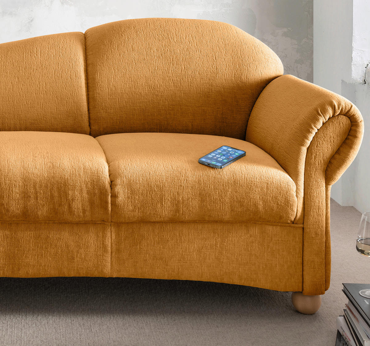 OTTOMANE in Mikrofaser Goldfarben  - Wildeiche/Goldfarben, Konventionell, Holz/Textil (190/84/86cm) - Livetastic
