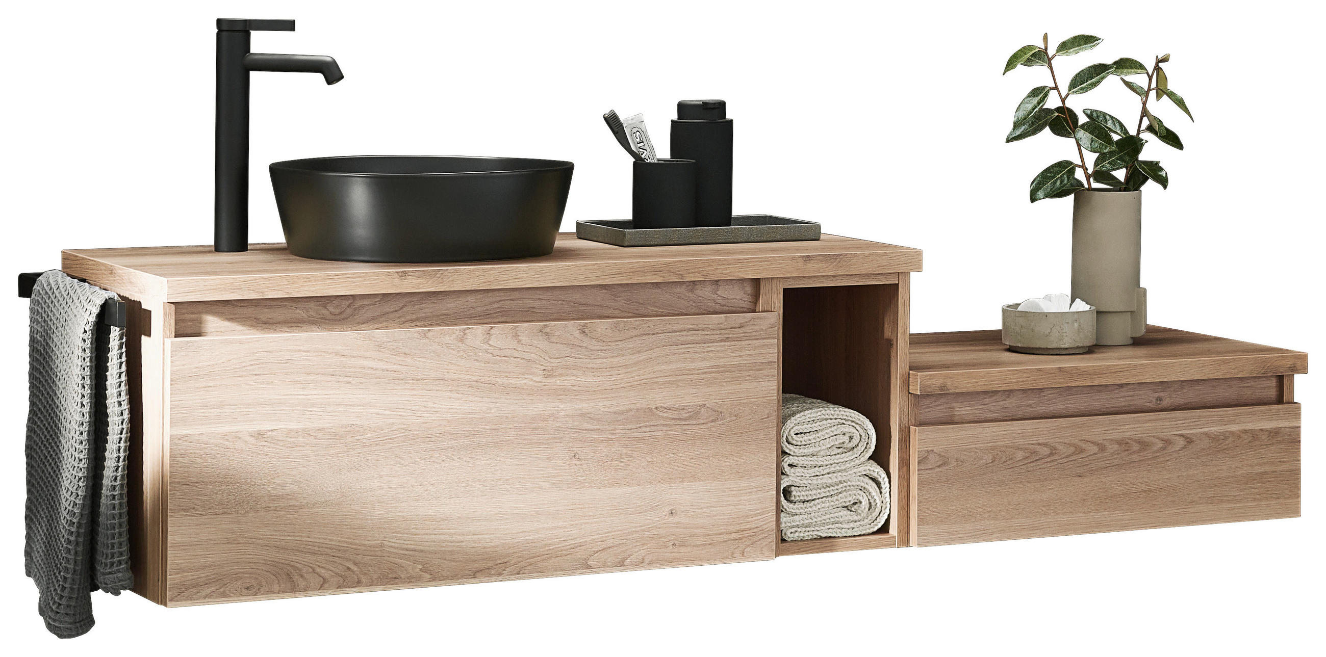 WASCHTISCHKOMBI 160 cm  - Eichefarben/Schwarz, Keramik/Holzwerkstoff (160cm) - Novel