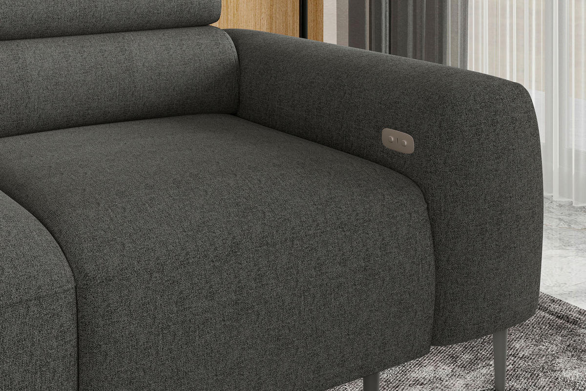 ECKSOFA Anthrazit Struktur Rücken echt, Kopfteilverstellung, Sitztiefenverstellung  - Anthrazit/Schwarz, MODERN, Textil/Metall (179/274cm) - Welnova