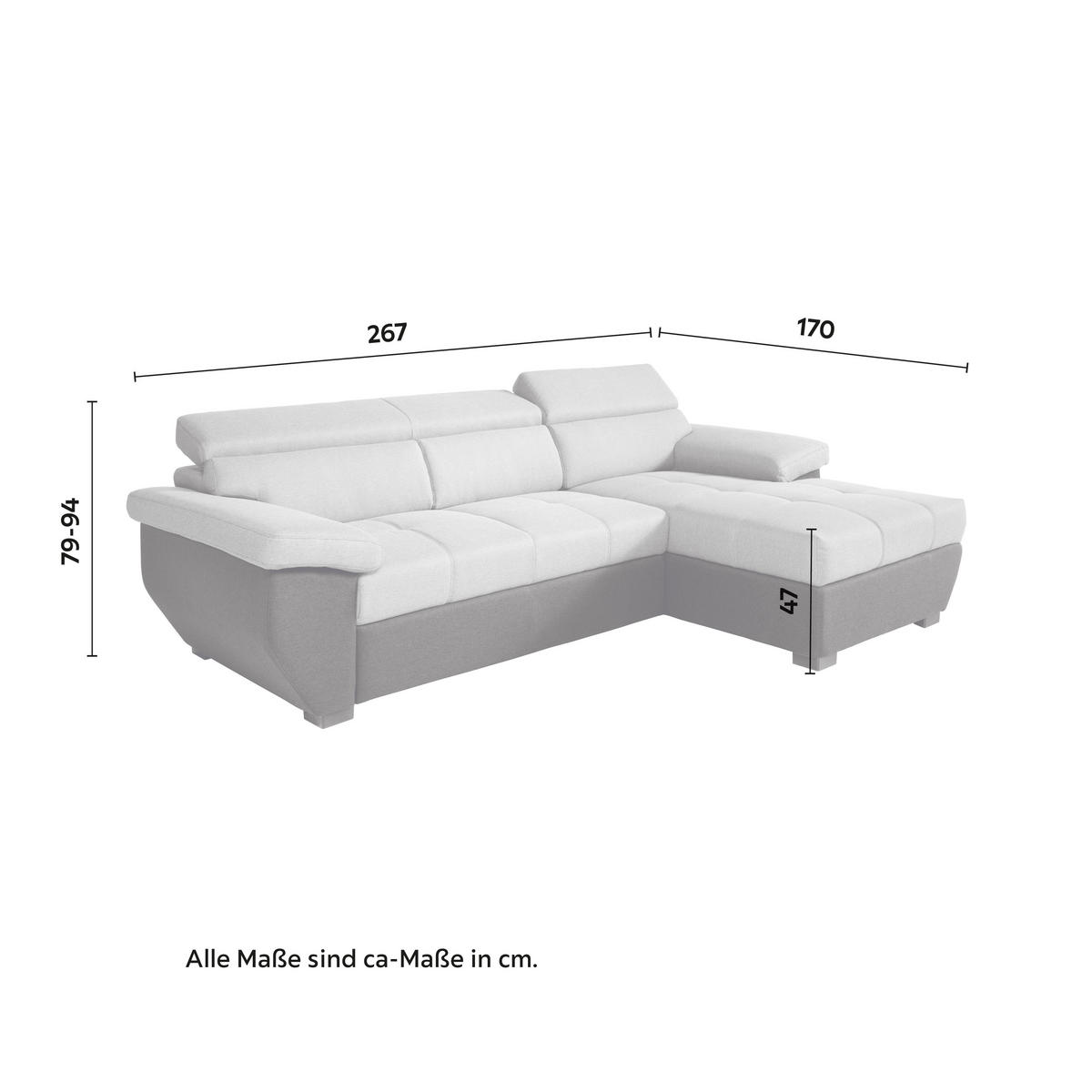 WOHNLANDSCHAFT in Flachgewebe Grau, Schwarz  - Schwarz/Grau, Konventionell, Kunststoff/Textil (267/170cm) - Livetastic