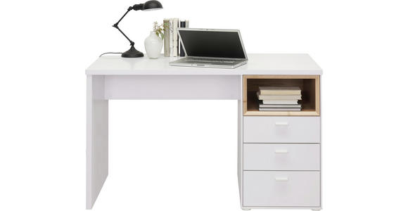 SCHREIBTISCH - Eichefarben/Alufarben, Design, Holzwerkstoff/Metall (120/74/70cm) - Hom`in