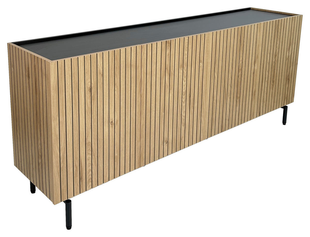 SIDEBOARD LINO  in 181/75/40 cm  - Eichefarben/Schwarz, Design, Holzwerkstoff/Metall (181/75/40cm) - Xora