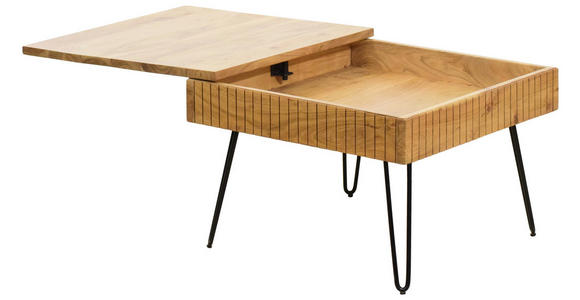 COUCHTISCH Akazie vollmassiv 70/70/45 cm quadratisch Schwarz, Akaziefarben  - Schwarz/Akaziefarben, Design, Holz/Metall (70/70/45cm) - Carryhome