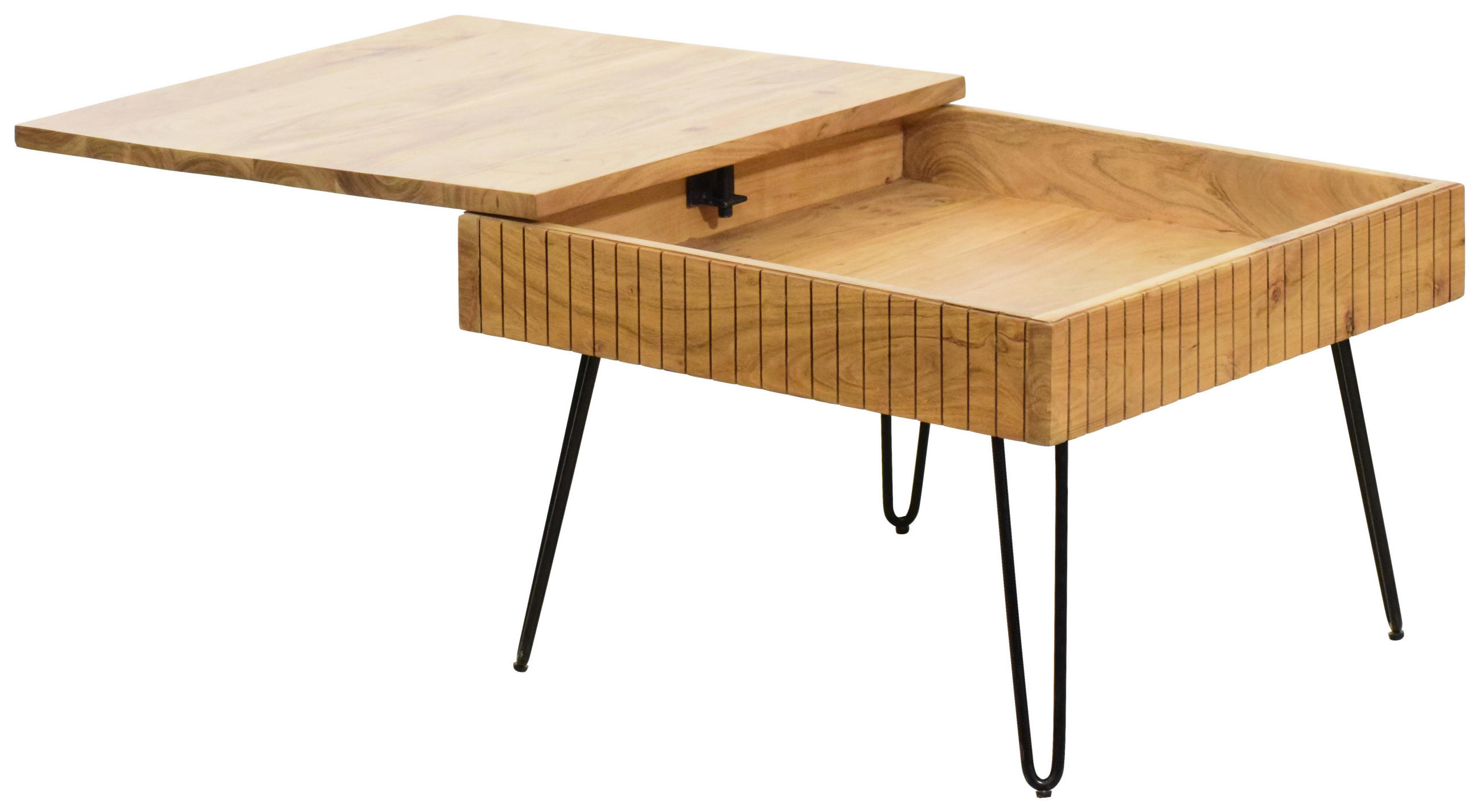 COUCHTISCH Akazie vollmassiv 70/70/45 cm quadratisch Schwarz, Akaziefarben  - Schwarz/Akaziefarben, Design, Holz/Metall (70/70/45cm) - Carryhome