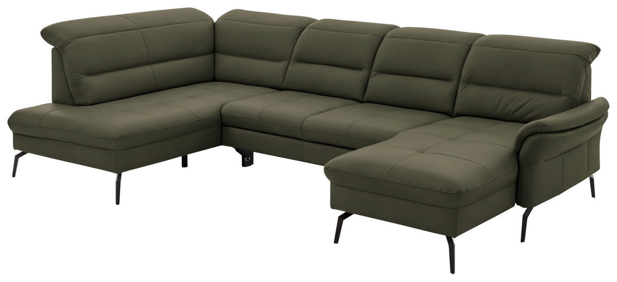 WOHNLANDSCHAFT Echtleder Grau, Grün  - Schwarz/Grau, Design, Leder/Metall (206/336/181cm) - Beldomo Speed