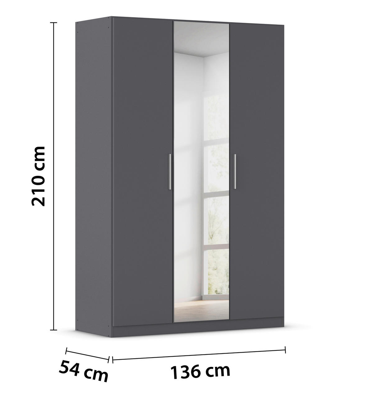 DREHTÜRENSCHRANK 135/210/54 cm,  in Grau, 3-türig  - Alufarben/Grau, KONVENTIONELL, Glas/Holzwerkstoff (135/210/54cm) - home24