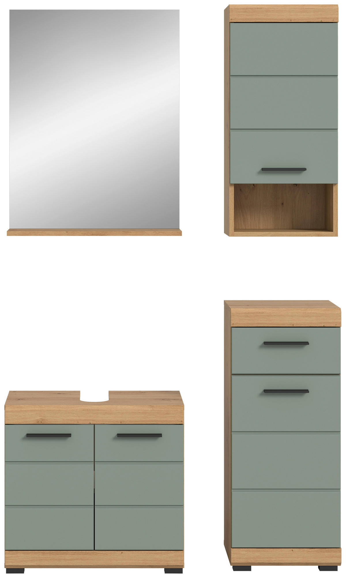 BADEZIMMER 4-teilig  in 97 cm  - Salbeigrün/Schwarz, Modern, Glas/Holzwerkstoff (97cm) - MID.YOU