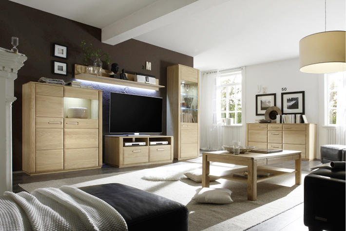 WOHNWAND in Eichefarben 319/209/51 cm - Eichefarben/Silberfarben, Design, Glas/Holz (319/209/51cm) - Livetastic