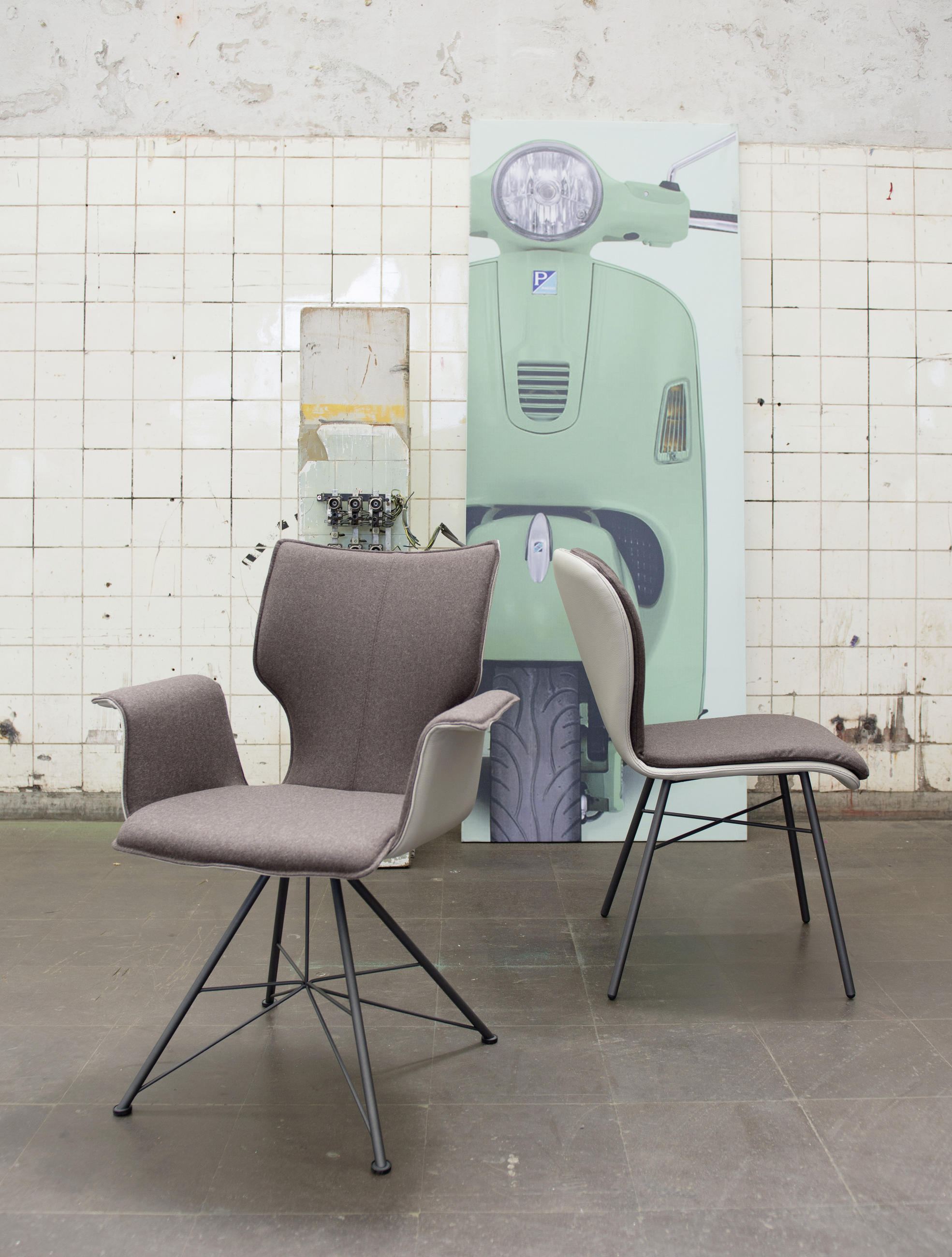 ARMLEHNSTUHL in Stahl Flachgewebe Echtleder pigmentiert - Taupe/Hellbraun, Design, Leder/Textil (69/91/60cm) - Bert Plantagie