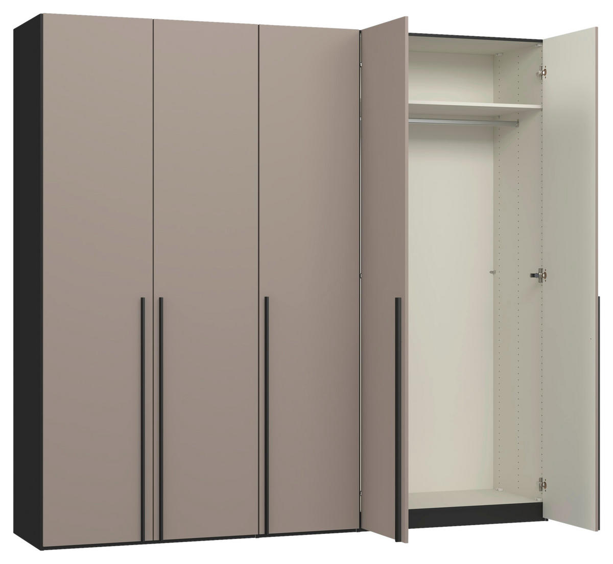 DREHTÜRENSCHRANK 253/236/59 cm,  in Schwarz, Hellbraun, 5-türig  - Hellbraun/Schwarz, Design, Glas/Holzwerkstoff (253/236/59cm) - Jutzler