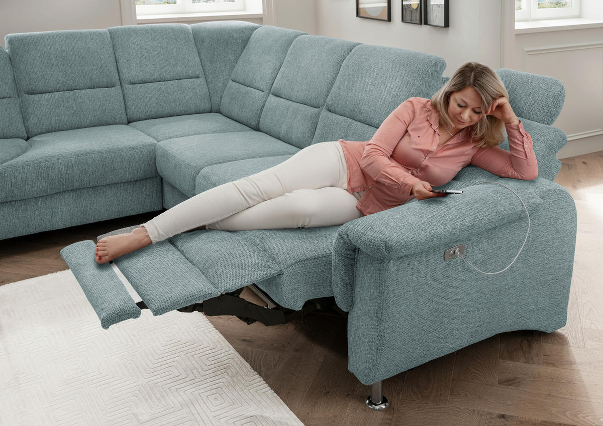 ECKSOFA in Chenille Blau  - Chromfarben/Blau, Modern, Textil/Metall (236/275cm) - Livetastic