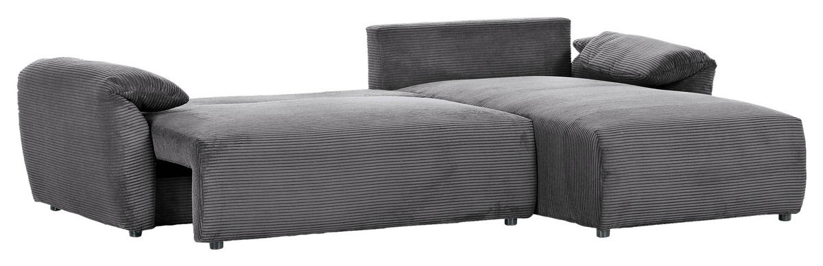 ECKSOFA in Cord Dunkelgrau  - Dunkelgrau/Schwarz, Konventionell, Kunststoff/Textil (266/180cm) - MID.YOU