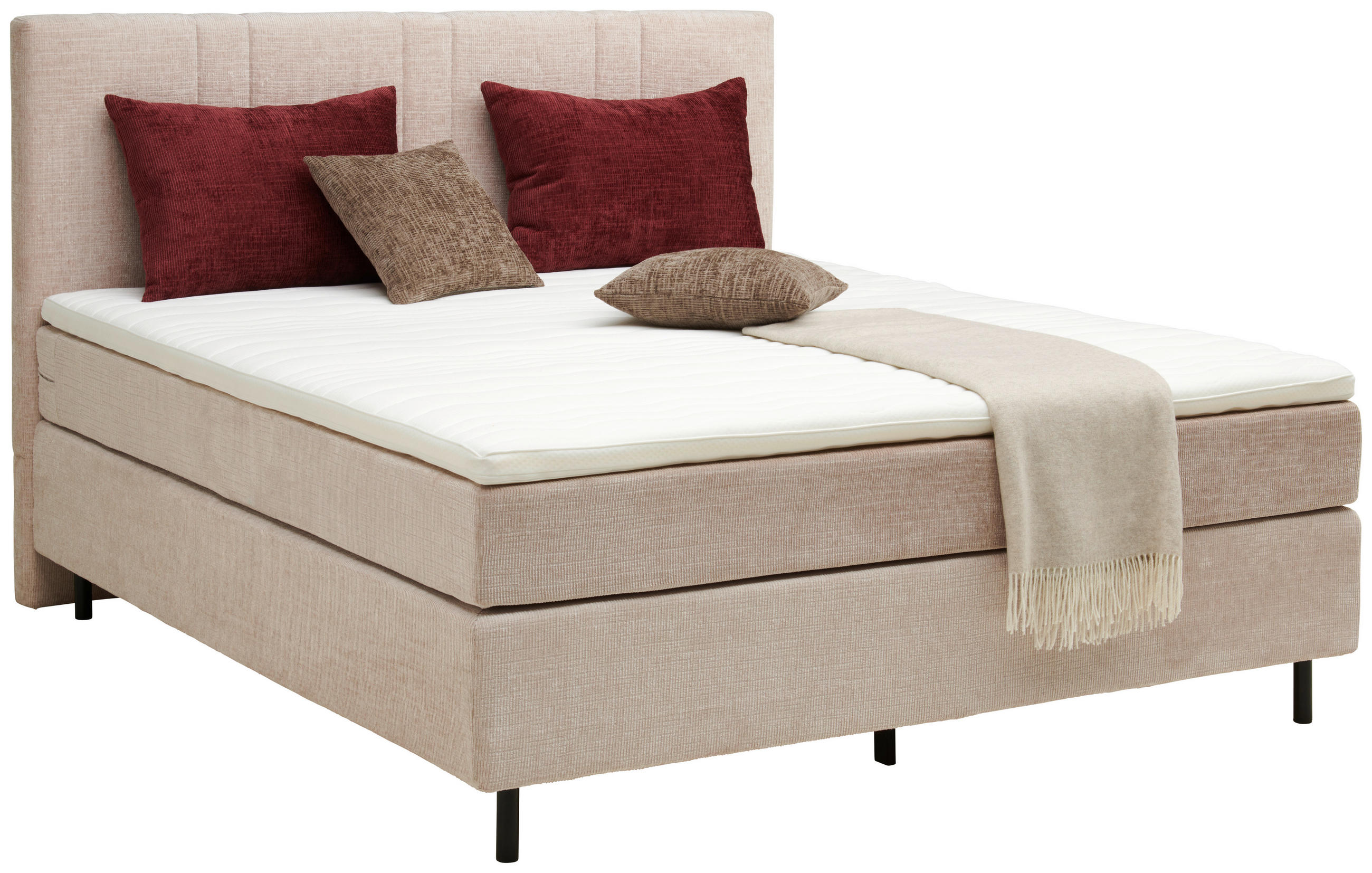 BOXSPRINGBETT 180/200 cm  in Beige  - Beige/Schwarz, Design, Textil/Metall (180/200cm) - Welnova