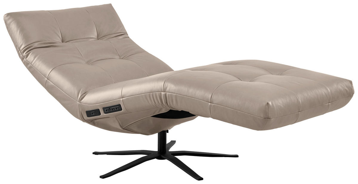 RELAXLIEGE in Echtleder Graubraun  - Graubraun/Schwarz, MODERN, Leder/Metall (82/53-115/156-206cm) - Pure Home Comfort