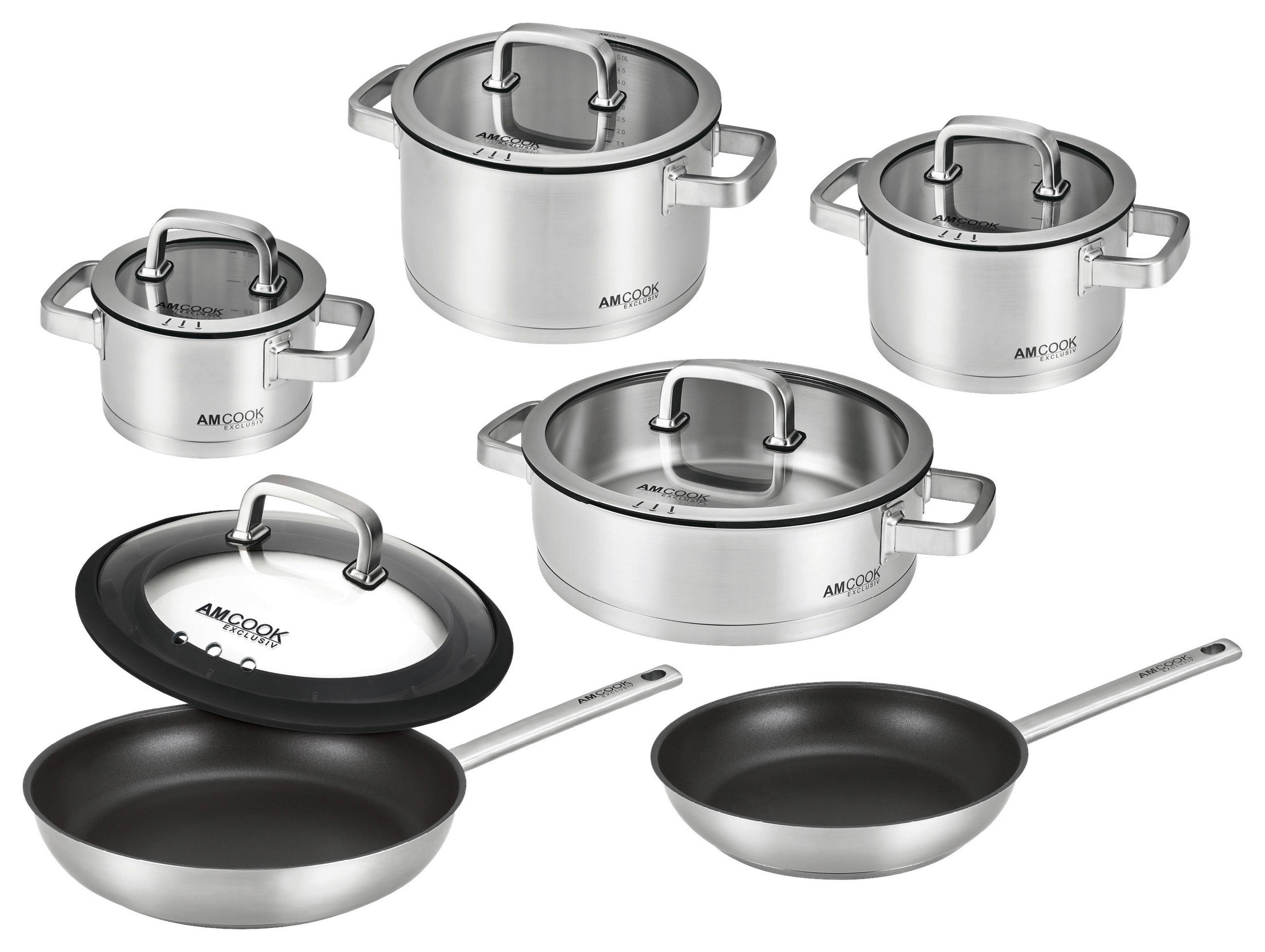 KOCHTOPFSET SENNA S11 PLUS 11-teilig  - Edelstahlfarben, Basics, Glas/Metall - Am Cook