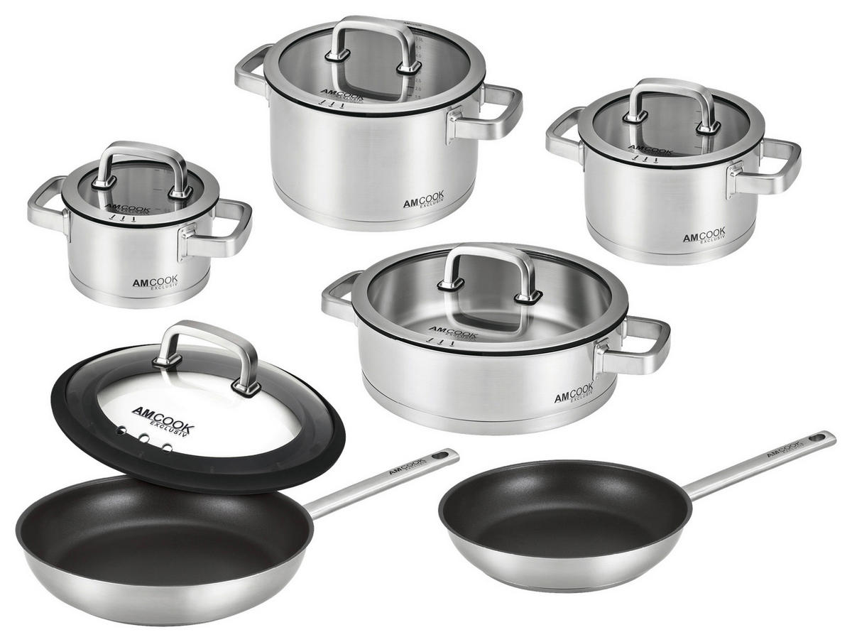 KOCHTOPFSET SENNA S11 PLUS 11-teilig  - Edelstahlfarben, Basics, Glas/Metall - Am Cook
