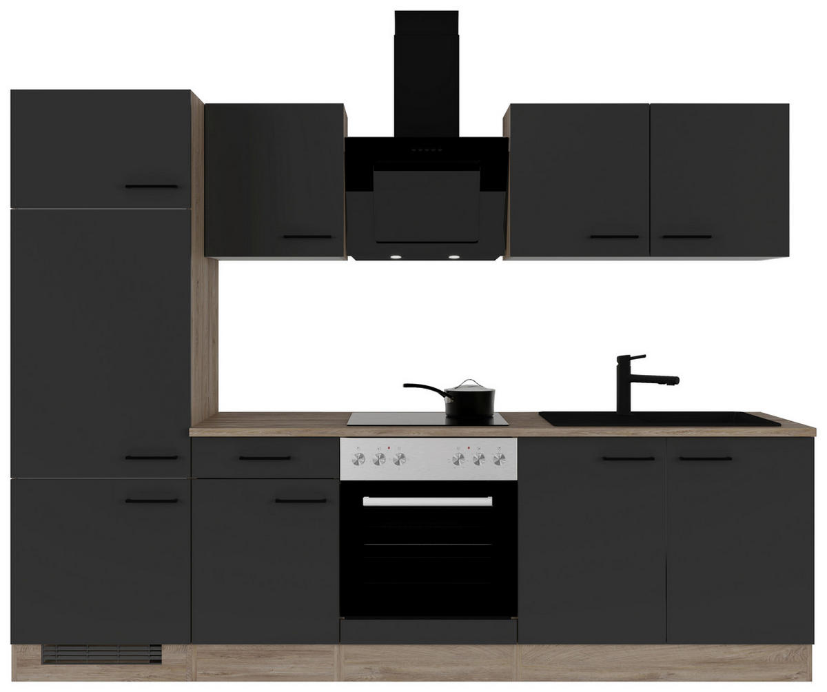 KÜCHENBLOCK 270 cm   in Schwarz, Eichefarben  - Eichefarben/Schwarz, Basics, Holzwerkstoff/Metall (270cm) - FlexWell