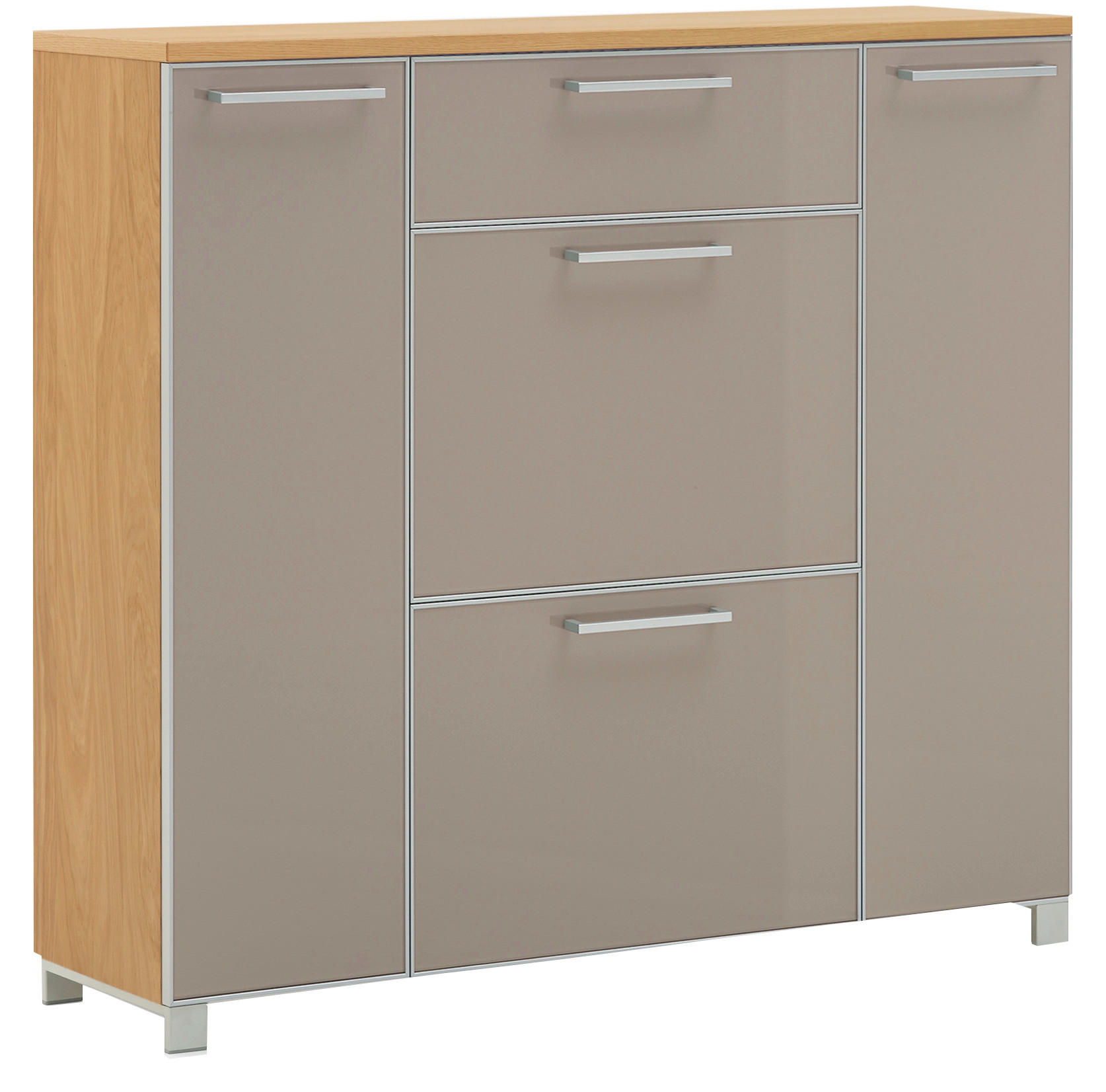 SCHUHSCHRANK Santina in 121/108/31 cm - Taupe/Chromfarben, Design, Glas/Holz (121/108/31cm) - Novel
