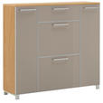SCHUHSCHRANK Santina  in 121/108/31 cm  - Taupe/Chromfarben, Design, Glas/Holz (121/108/31cm) - Novel