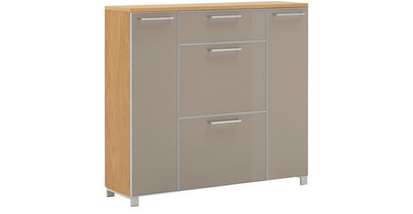 SCHUHSCHRANK Santina  in 121/108/31 cm  - Taupe/Chromfarben, Design, Glas/Holz (121/108/31cm) - Novel