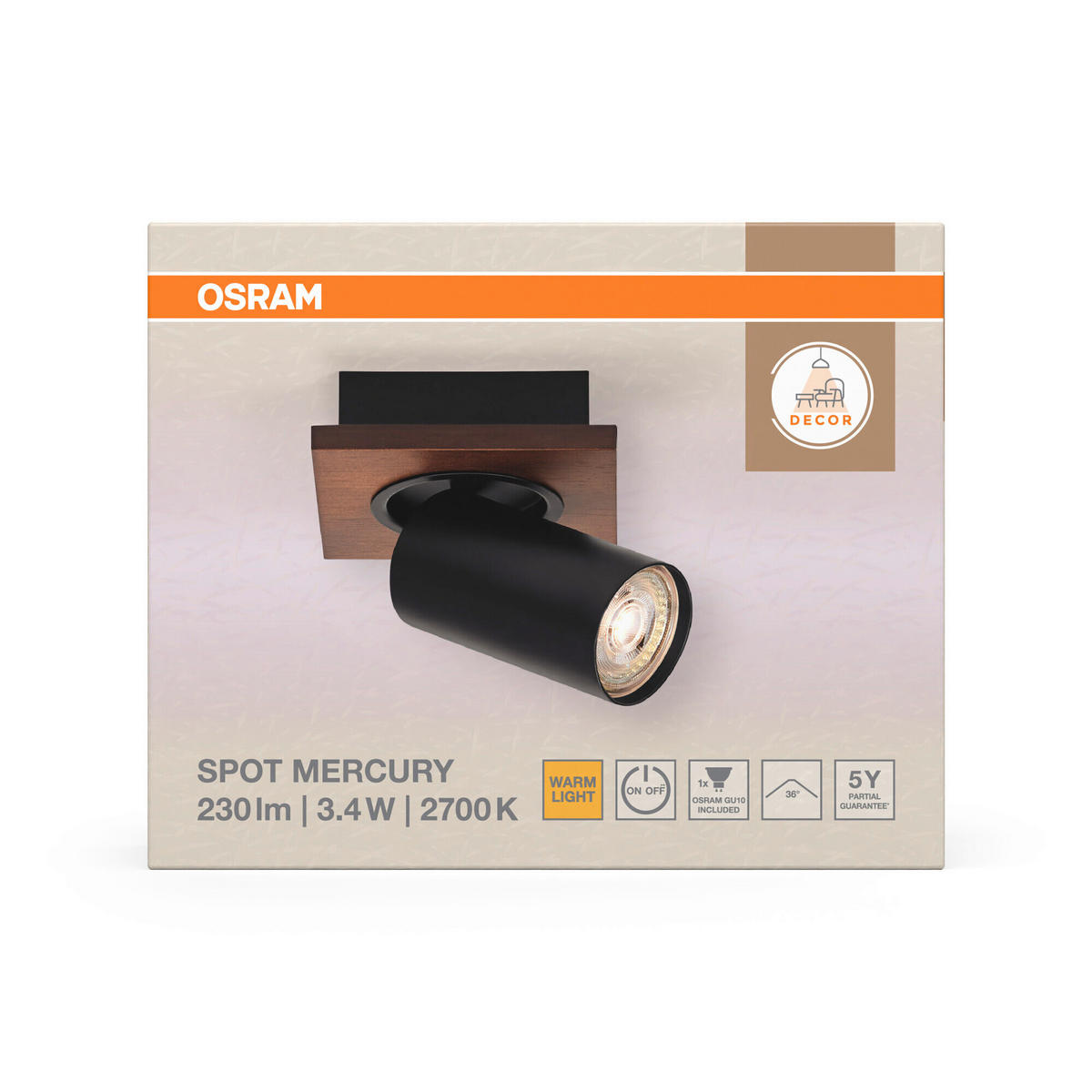 LED-STRAHLER 11/10,2/14,35 cm   - Schwarz/Naturfarben, Basics, Holz/Metall (11/10,2/14,35cm) - Osram