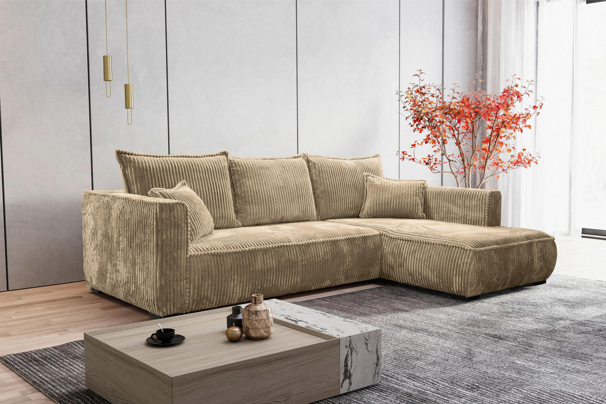 ECKSOFA Beige Cord  - Beige/Schwarz, MODERN, Holz/Textil (322/208cm) - Carryhome