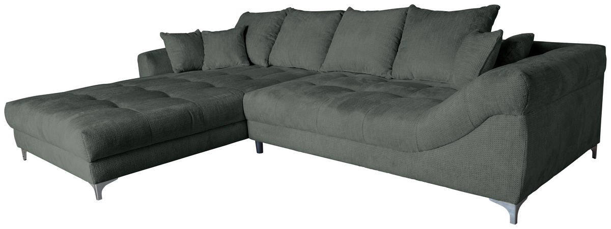 ECKSOFA Dunkelgrau Chenille  - Chromfarben/Dunkelgrau, KONVENTIONELL, Textil/Metall (227/329cm) - Carryhome