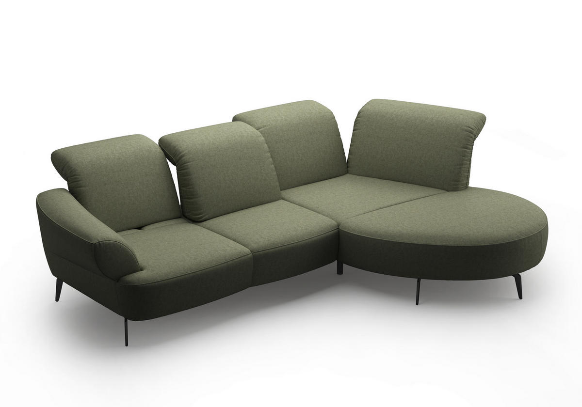 ECKSOFA DANCE E Olivgrün Flachgewebe  - Schwarz/Olivgrün, MODERN, Textil/Metall (313/208cm) - Sit & More