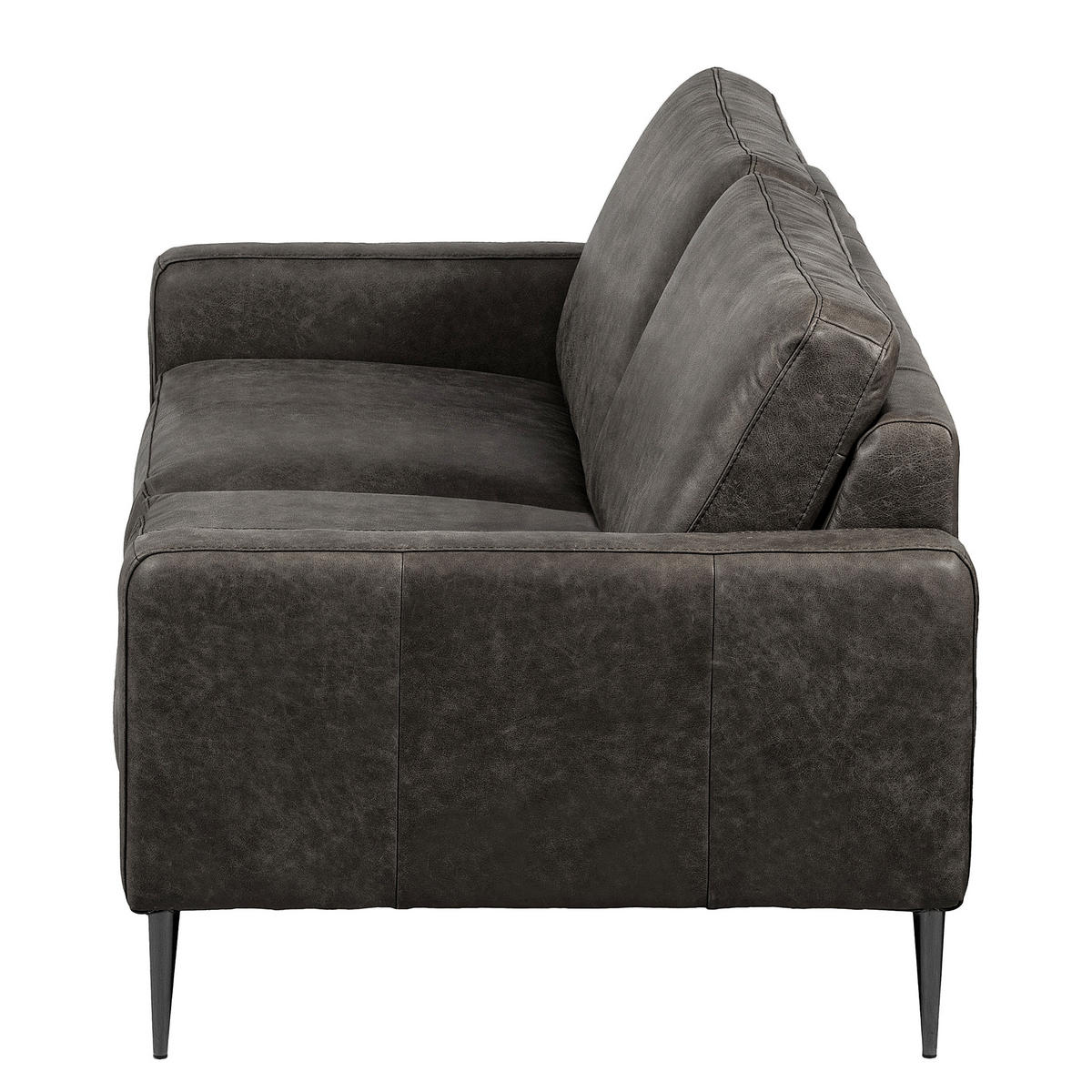 3-SITZER-SOFA SPRING in Lederlook Echtleder Dunkelgrau  - Dunkelgrau/Schwarzchrom, Design, Leder/Textil (187/85/92cm) - Livetastic