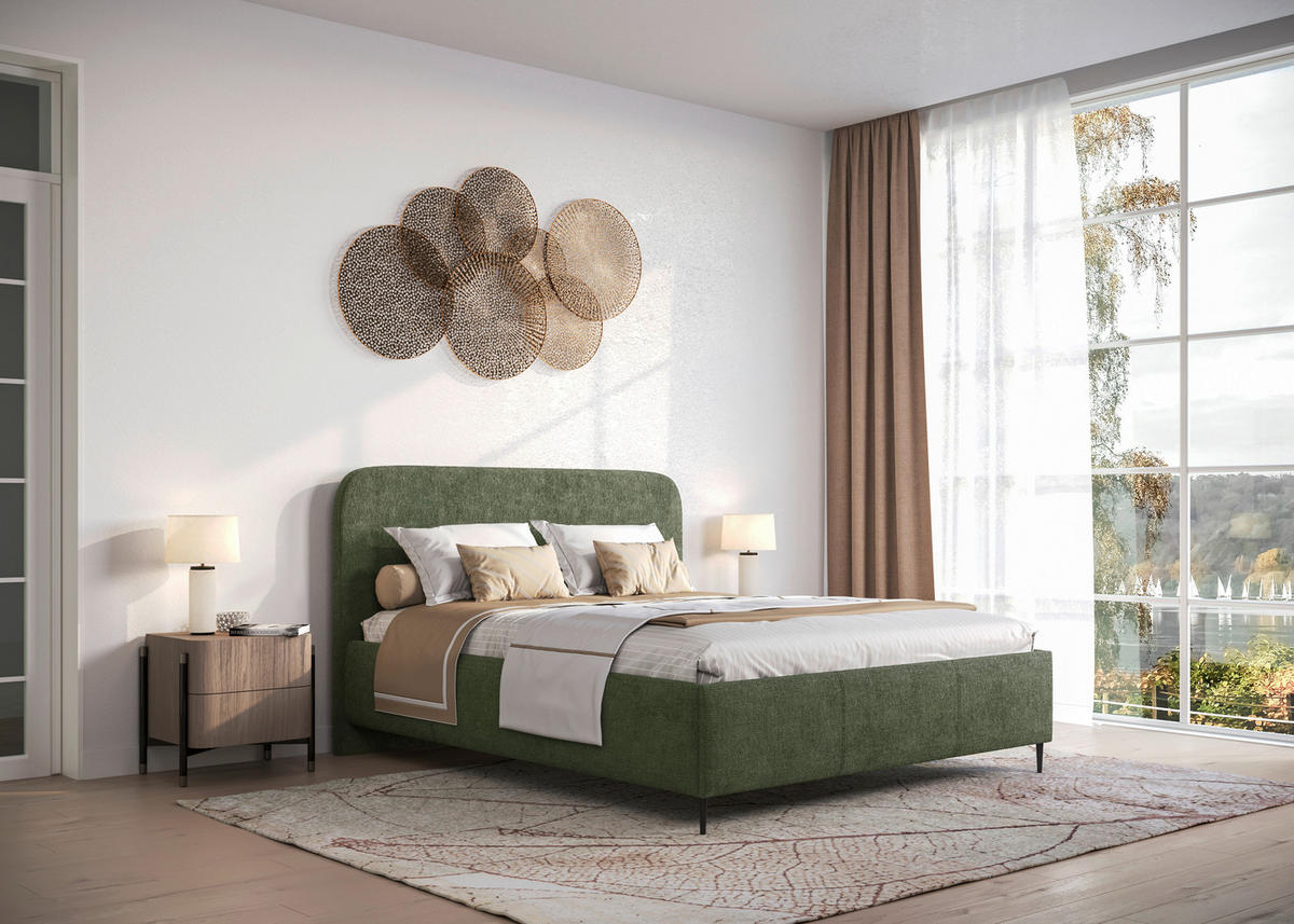 STOPPAD SÄNG 140/200 cm  i mörkgrön  - svart/mörkgrön, Modern, metall/trämaterial (140/200cm) - MID.YOU