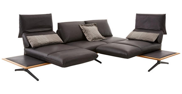 ECKSOFA in Echtleder Braun  - Schwarz/Braun, Design, Leder/Metall (282/205cm) - Dieter Knoll