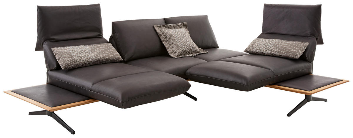 ECKSOFA in Echtleder Braun  - Beige/Schwarz, Design, Leder/Metall (282/205cm) - Dieter Knoll
