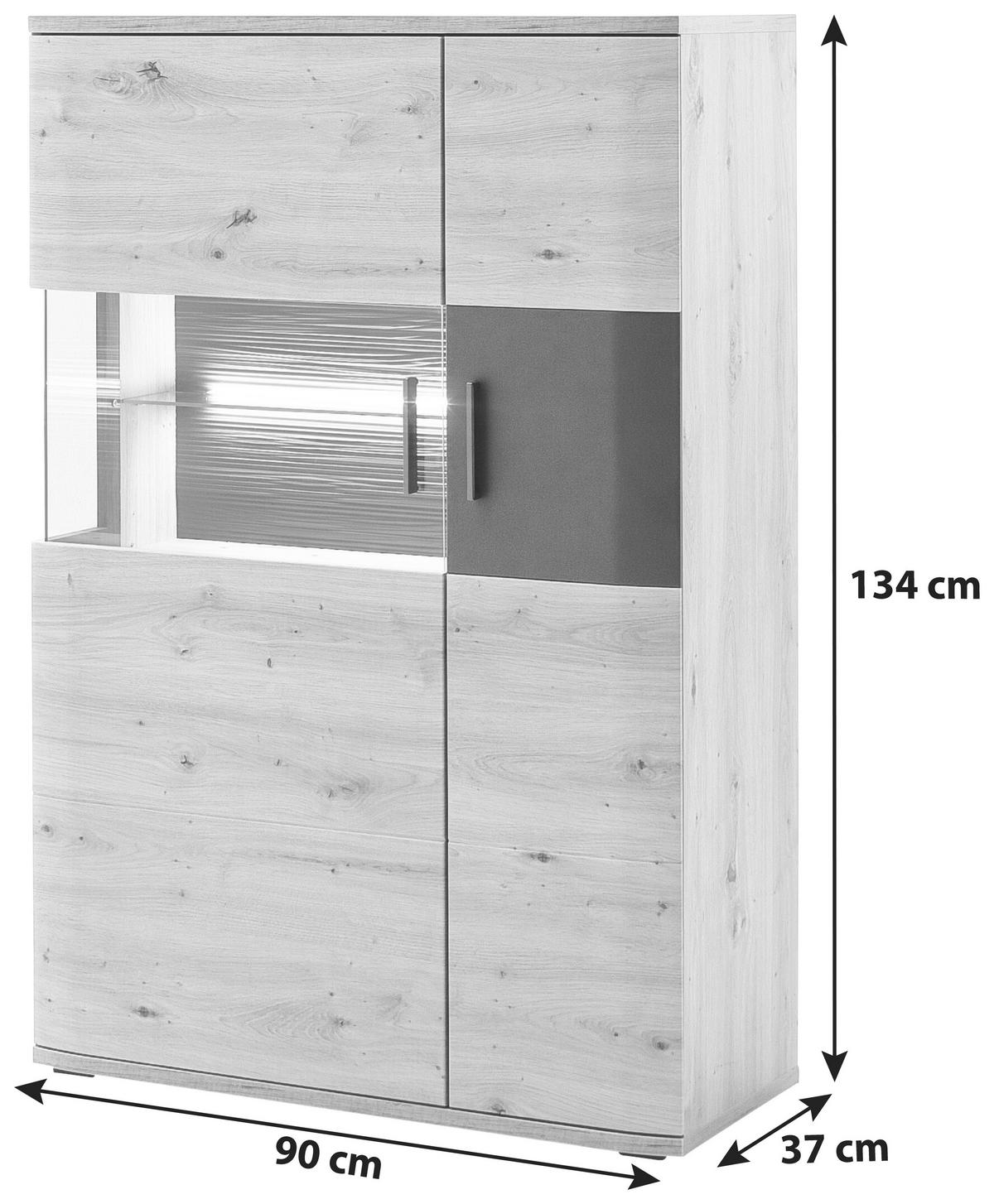 VYSOKÁ KOMODA, antracitová, čiré, barvy dubu, 90/134/37 cm - barvy dubu/černá, Design, kov/kompozitní dřevo (90/134/37cm) - Livetastic