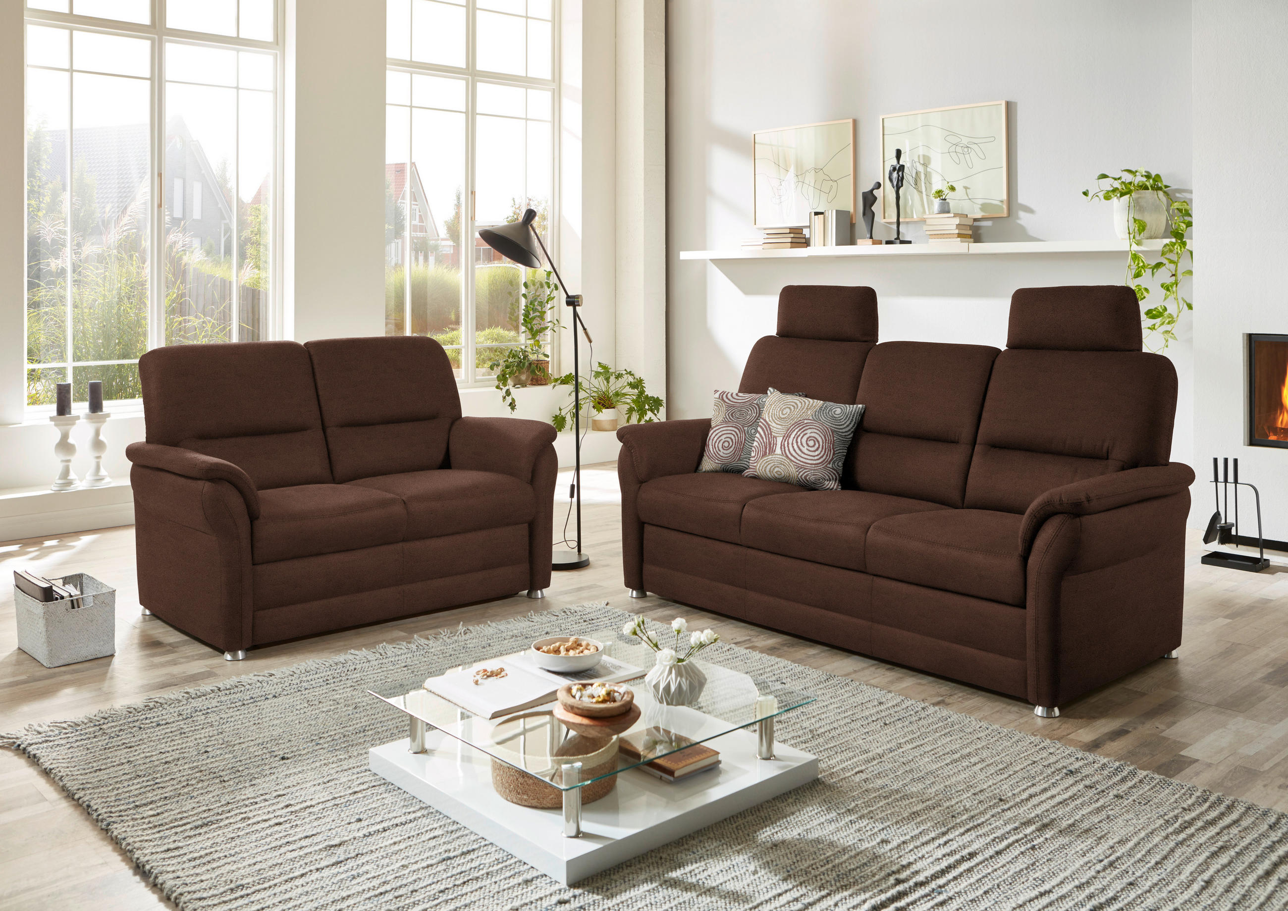 SITZGARNITUR in Mikrofaser Braun  - Alufarben/Braun, KONVENTIONELL, Textil/Metall (192/96/89cm) - Beldomo Comfort