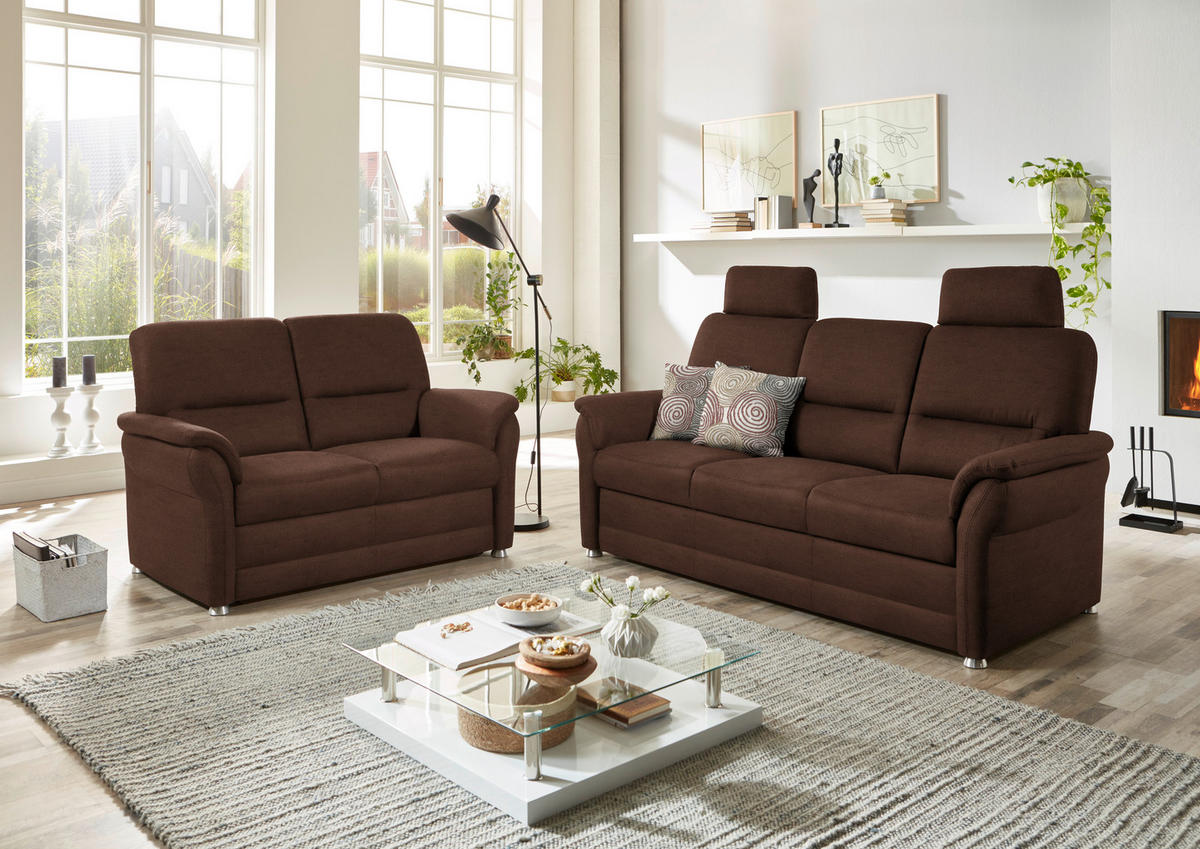 SITZGARNITUR Mikrofaser Braun  - Alufarben/Braun, KONVENTIONELL, Textil/Metall (192/96/89cm) - Beldomo Comfort
