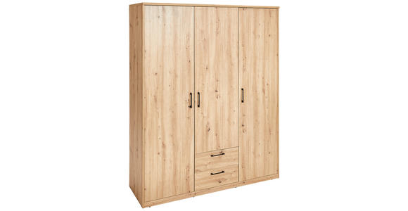DREHTÜRENSCHRANK in Eiche Artisan - Schwarz/Eiche Artisan, Basics, Holzwerkstoff/Metall (157/194/54cm) - Xora