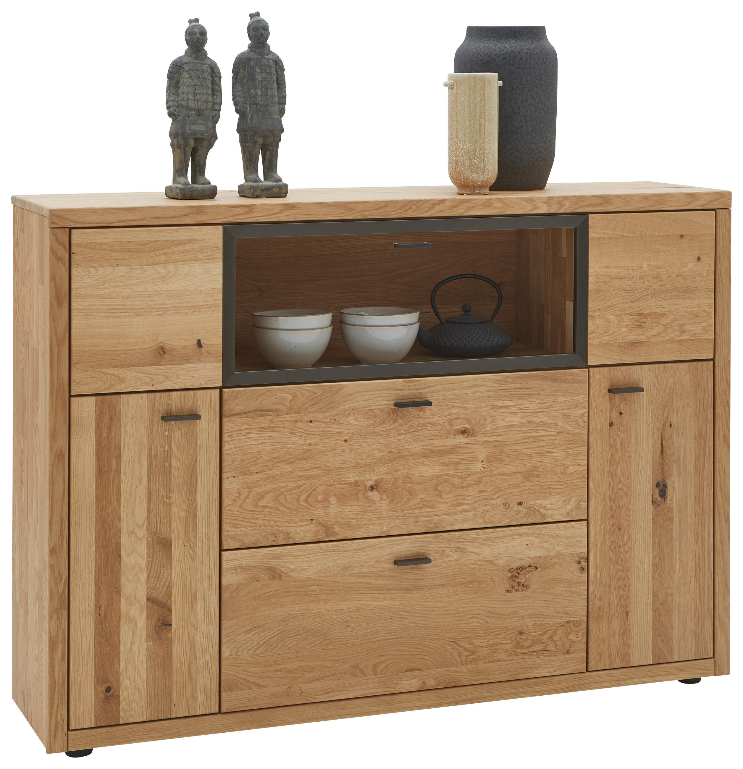 HIGHBOARD Eichefarben, Dunkelgrau  148/106/37 cm  - Wildeiche/Dunkelgrau, Design, Glas/Holz (148/106/37cm) - Valnatura