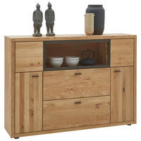 HIGHBOARD Eichefarben, Dunkelgrau  148/106/37 cm  - Wildeiche/Dunkelgrau, Design, Glas/Holz (148/106/37cm) - Valnatura