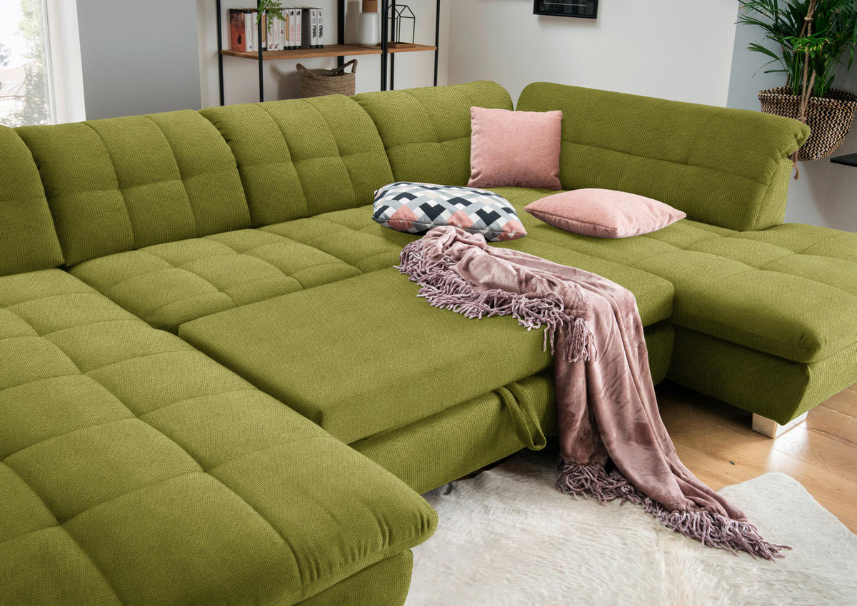 WOHNLANDSCHAFT in Mikrofaser Hellgrün  - Chromfarben/Hellgrün, Design, Kunststoff/Textil (204/350/211cm) - Xora
