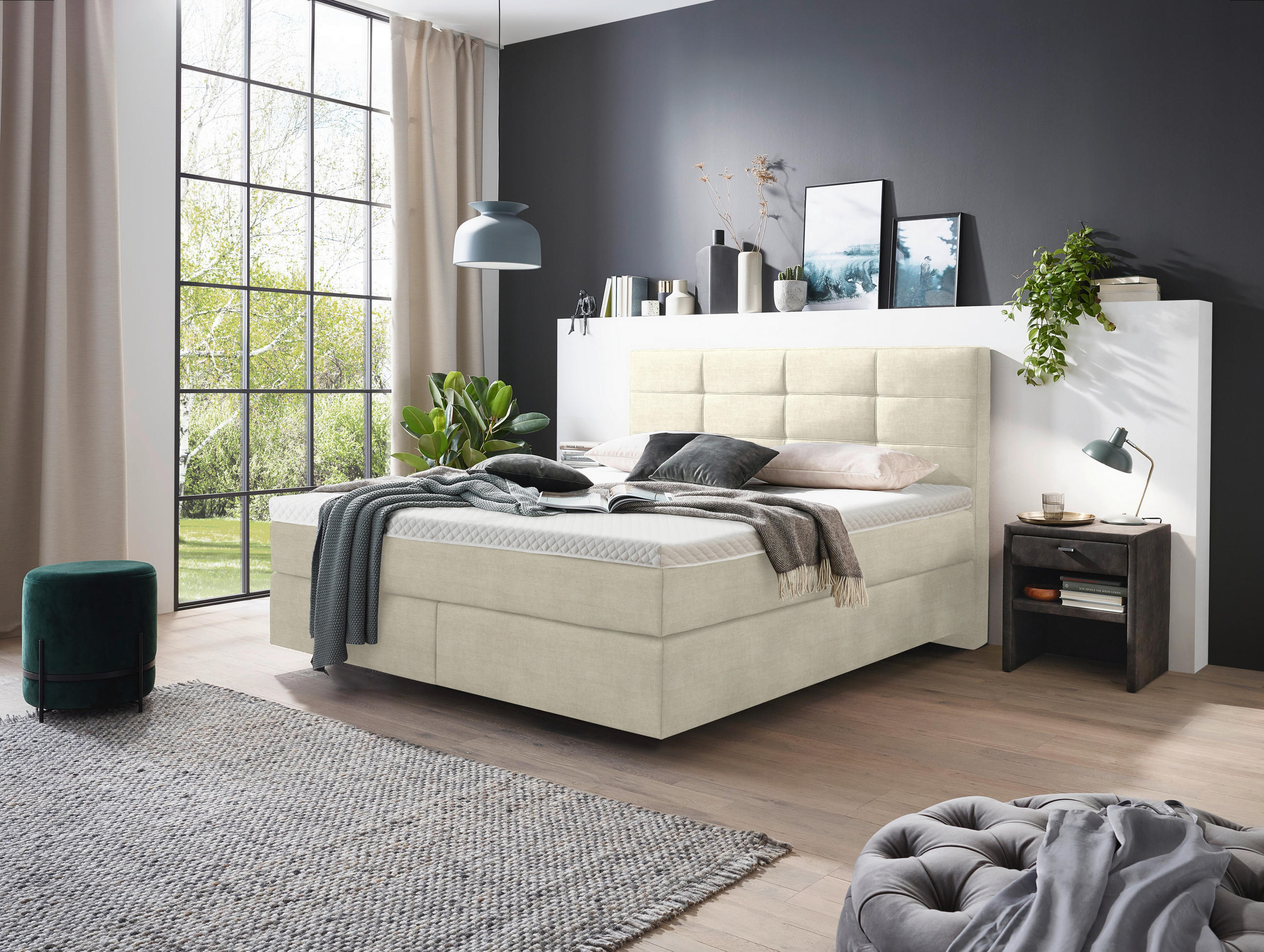 BOXSPRINGBETT 180/200 cm  in Creme  - Chromfarben/Creme, KONVENTIONELL, Kunststoff/Textil (180/200cm) - Voleo