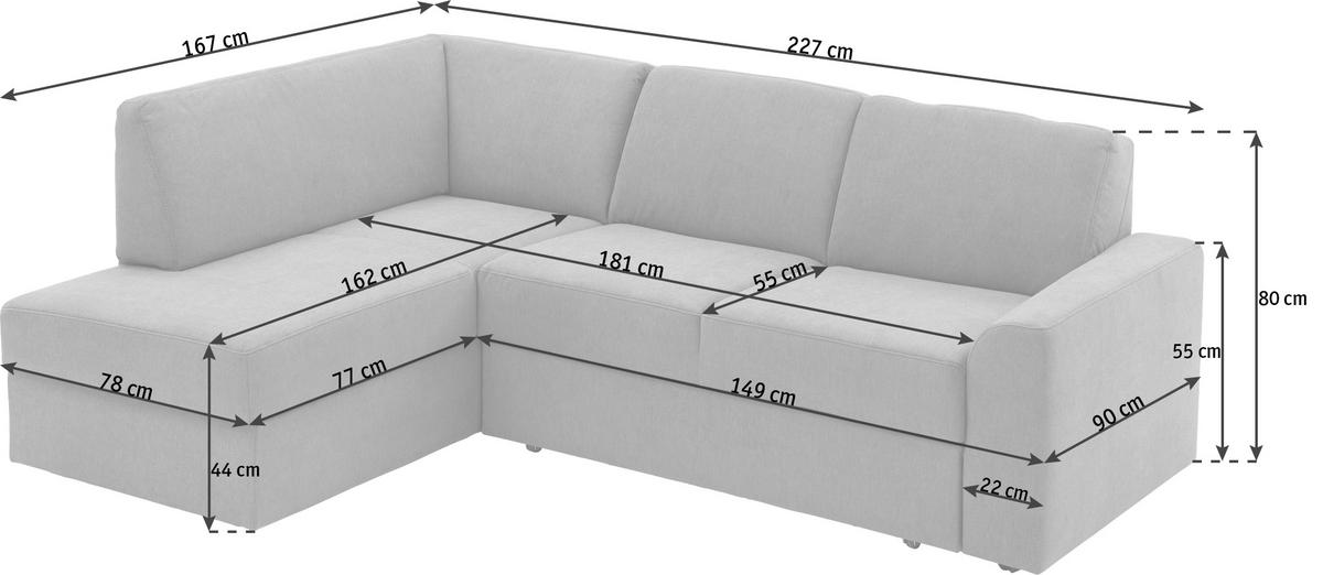 ECKSOFA in Webstoff Graubraun  165/224 cm  - Graubraun/Schwarz, KONVENTIONELL, Kunststoff/Textil (165/224cm) - Xora