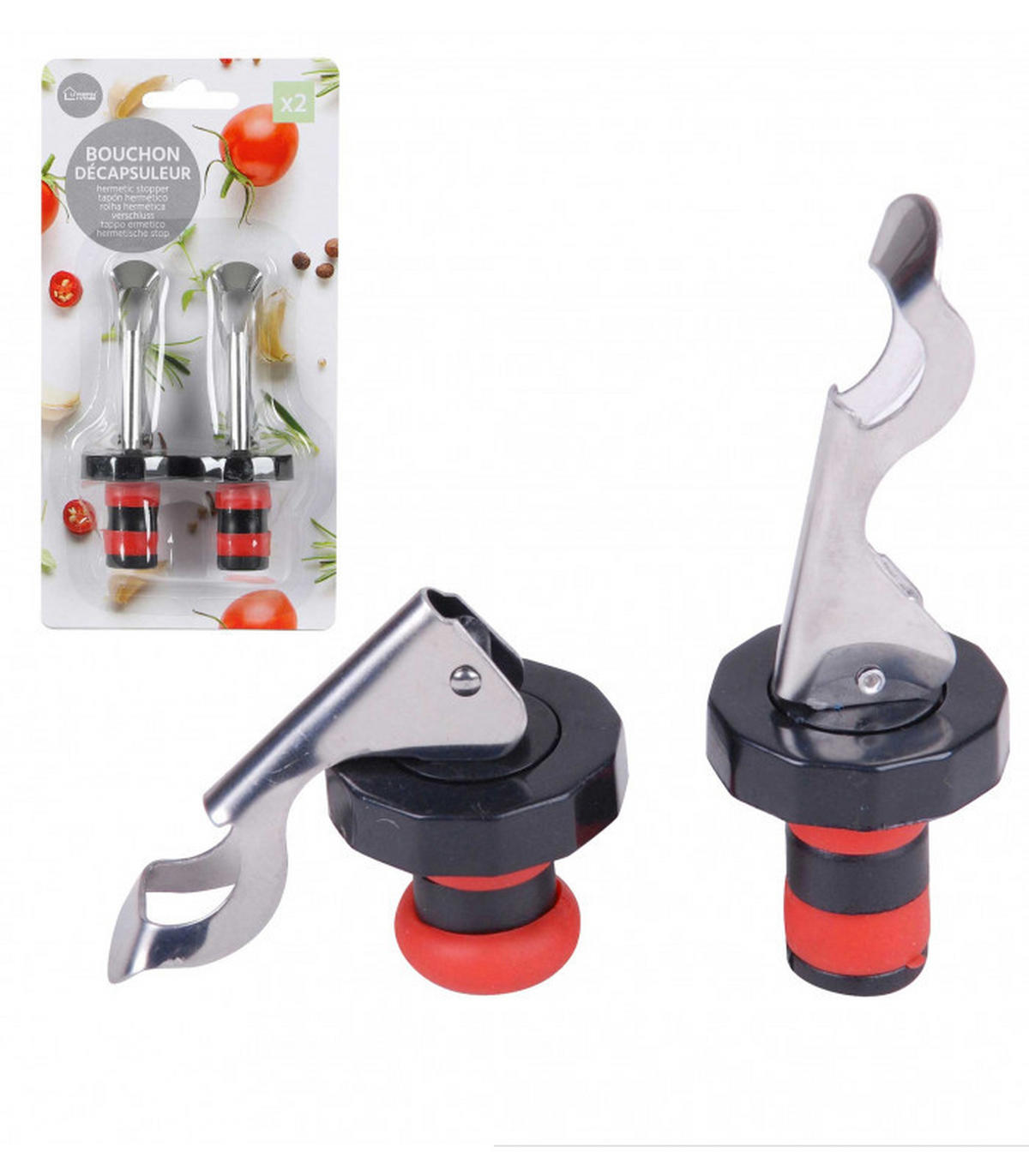 ČEP ZA BOCE  - srebrne boje/crvena, Basics, plastika (9,5/3,5/17cm)