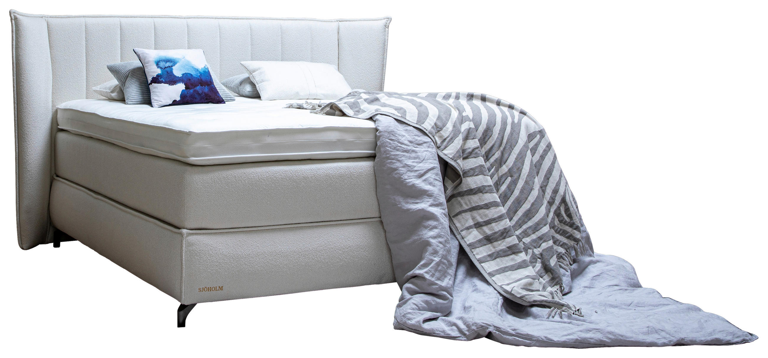 BOXSPRINGBETT 180/200 cm,  in Creme, Matratze, Topper, unterschiedliche Matratzenhärtegrade je Bettseite, H3 + H4 = fest + sehr fest  - Creme/Schwarz, KONVENTIONELL, Holz/Textil (180/200cm) - Sjöholm